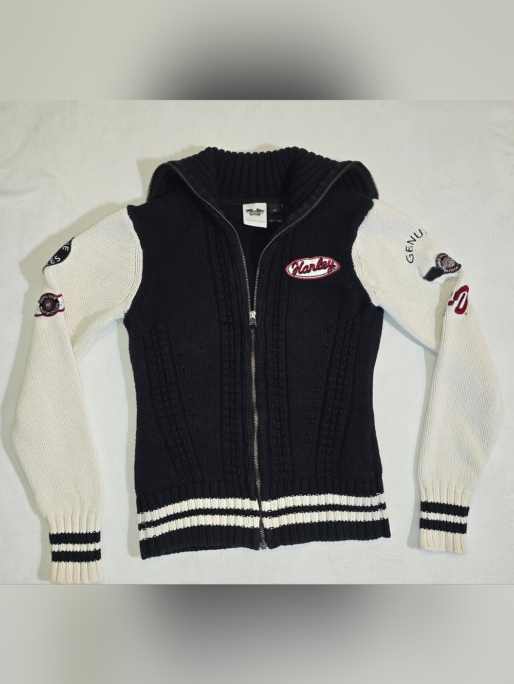 Harley Davidson Genuine MotorClothes Multi Patch Varsity Knit Sweater Medium